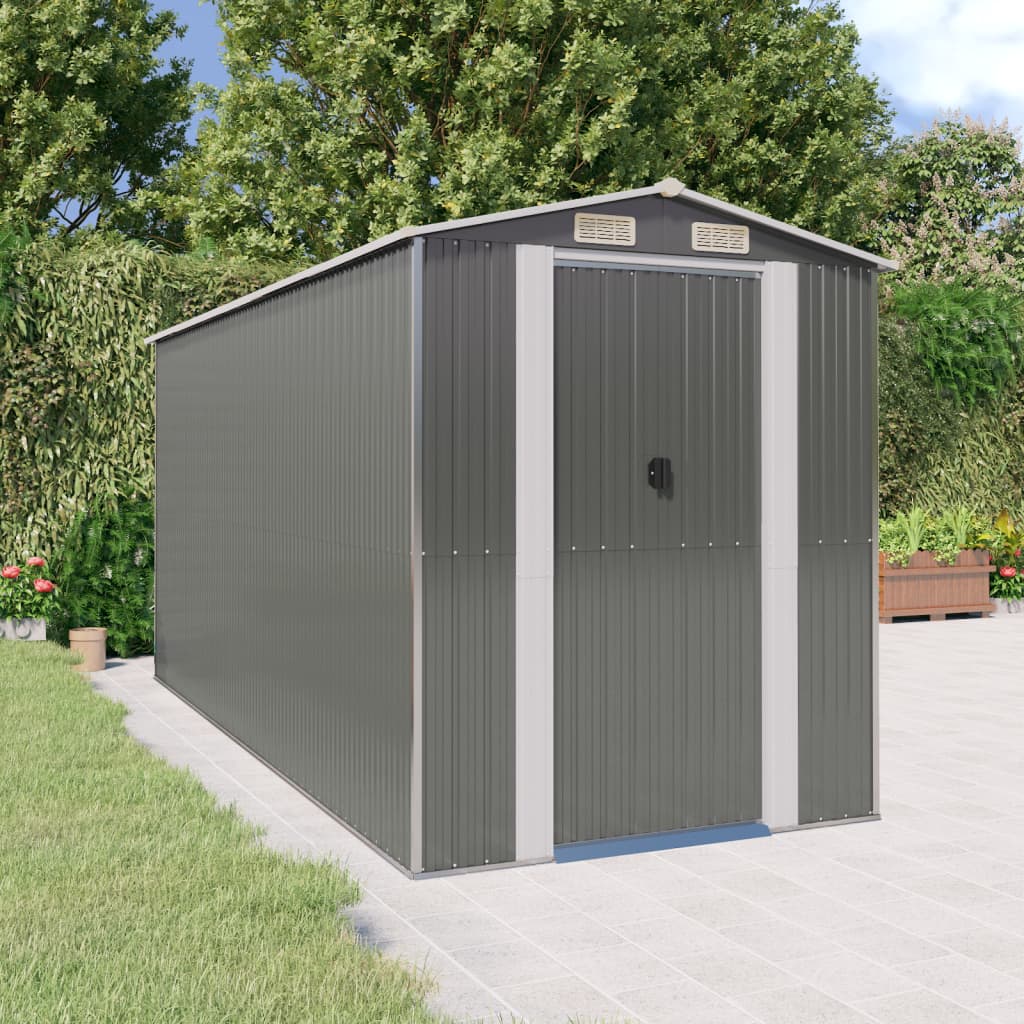 Garden Shed Light Grey 192X440x223 Cm Galvanised Steel Sheds Summerhouses Carports