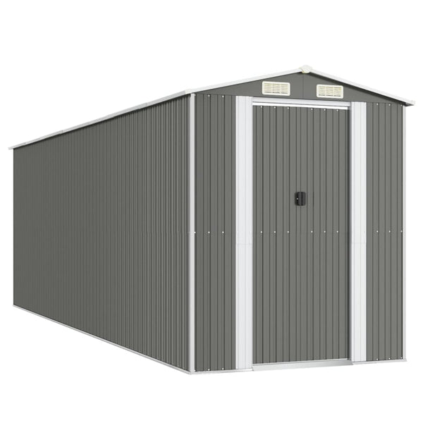 Garden Shed Light Grey 192X606x223 Cm Galvanised Steel Sheds Summerhouses Carports
