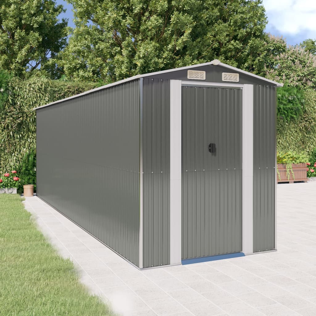 Garden Shed Light Grey 192X606x223 Cm Galvanised Steel Sheds Summerhouses Carports
