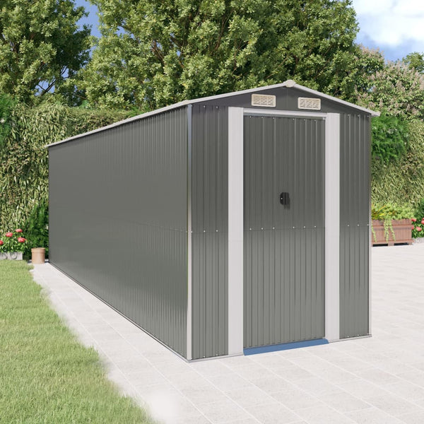 Garden Shed Light Grey 192X606x223 Cm Galvanised Steel Sheds Summerhouses Carports