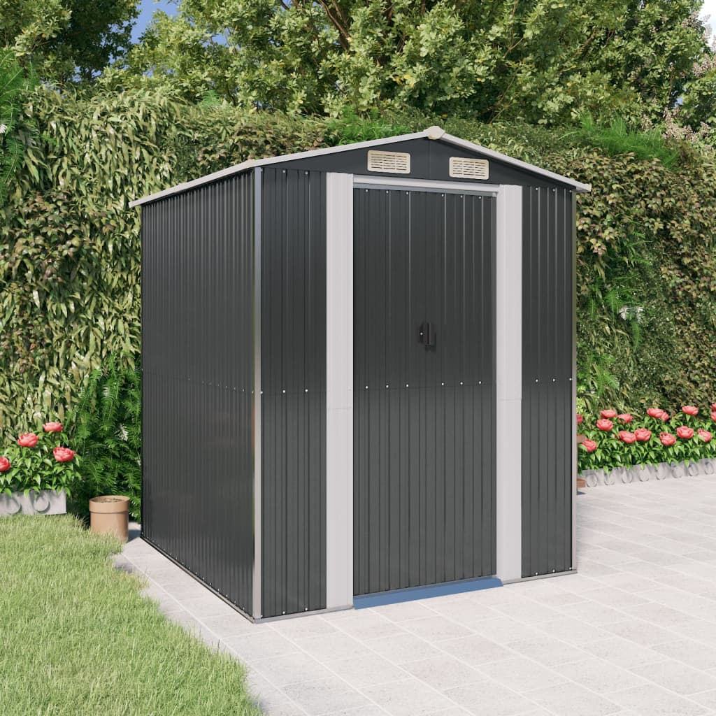 Garden Shed Anthracite 192X191x223 Cm Galvanised Steel Sheds Summerhouses Carports