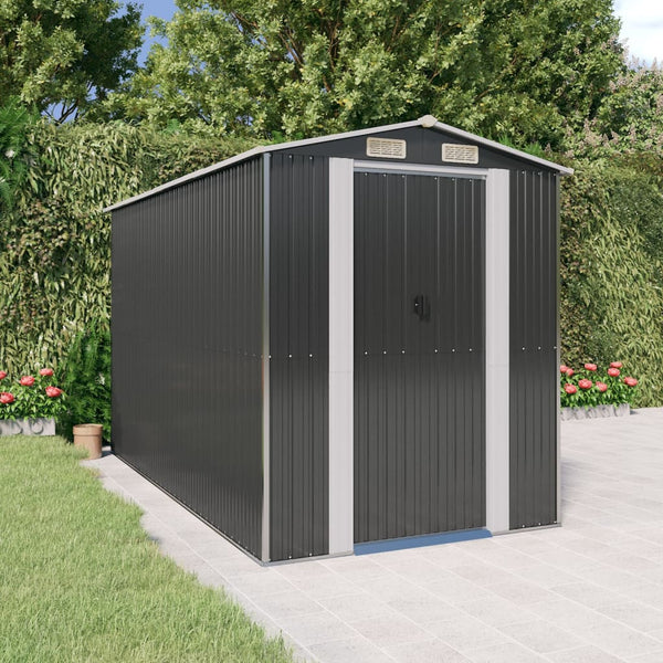 Garden Shed Anthracite 192X357x223 Cm Galvanised Steel Sheds Summerhouses Carports
