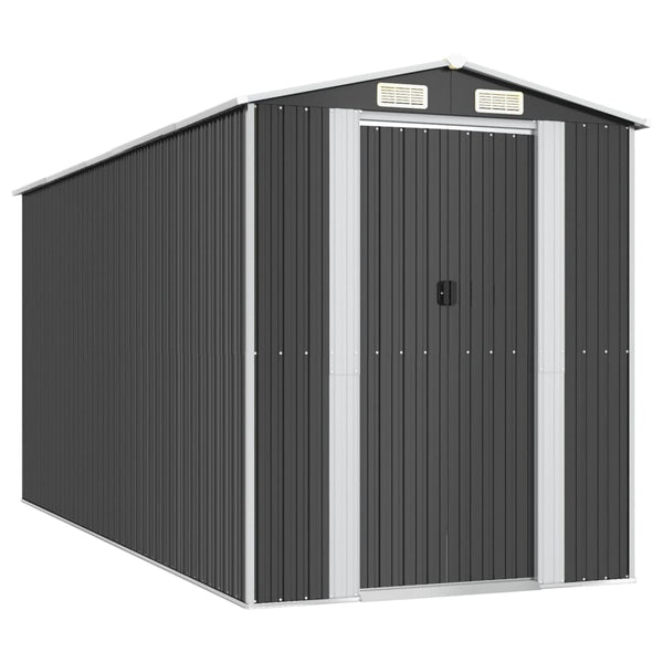Garden Shed Anthracite 192X440x223 Cm Galvanised Steel Sheds Summerhouses Carports