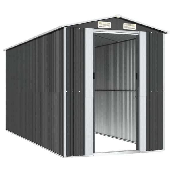 Garden Shed Anthracite 192X440x223 Cm Galvanised Steel Sheds Summerhouses Carports