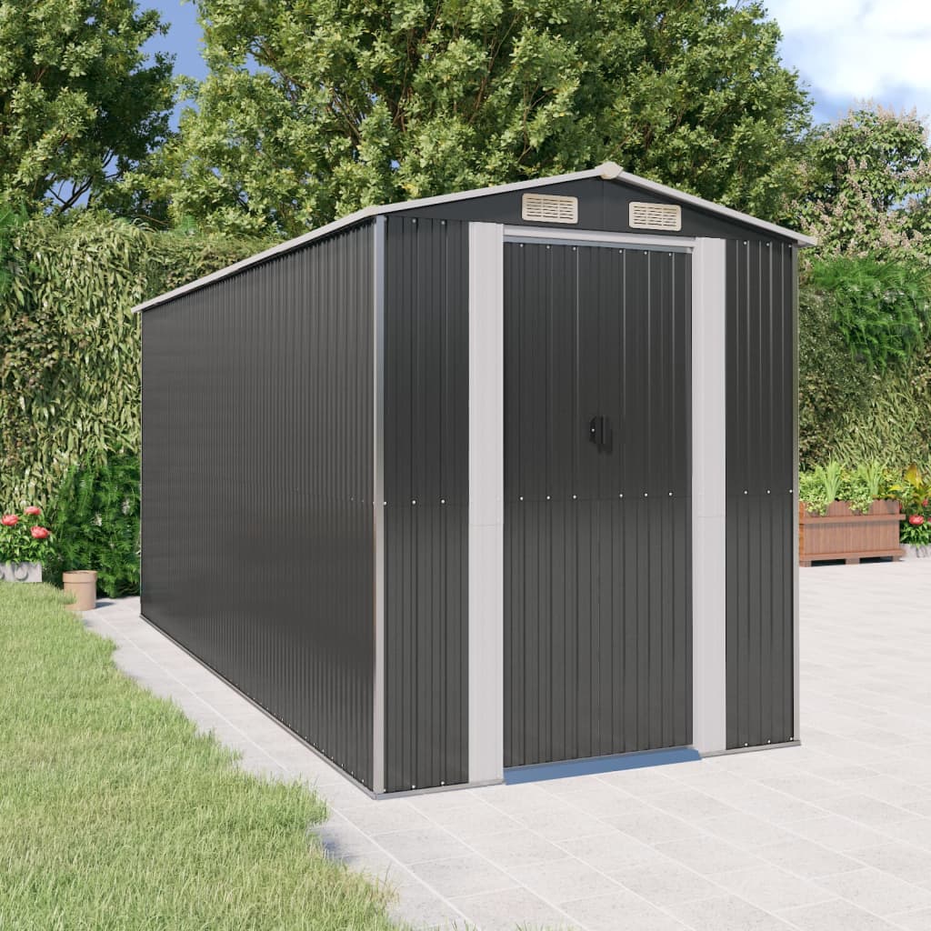 Garden Shed Anthracite 192X440x223 Cm Galvanised Steel Sheds Summerhouses Carports
