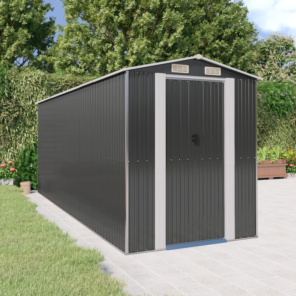 Garden Shed Anthracite 192X523x223 Cm Galvanised Steel Sheds Summerhouses Carports