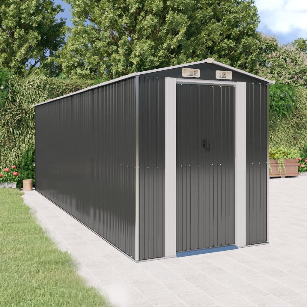 Garden Shed Anthracite 192X606x223 Cm Galvanised Steel Sheds Summerhouses Carports