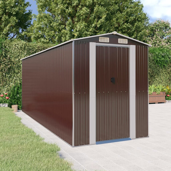 Garden Shed Dark Brown 192X523x223 Cm Galvanised Steel Sheds Summerhouses Carports
