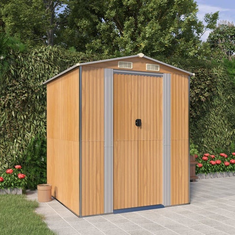 Garden Shed Light Brown 192X191x223 Cm Galvanised Steel Sheds Summerhouses Carports
