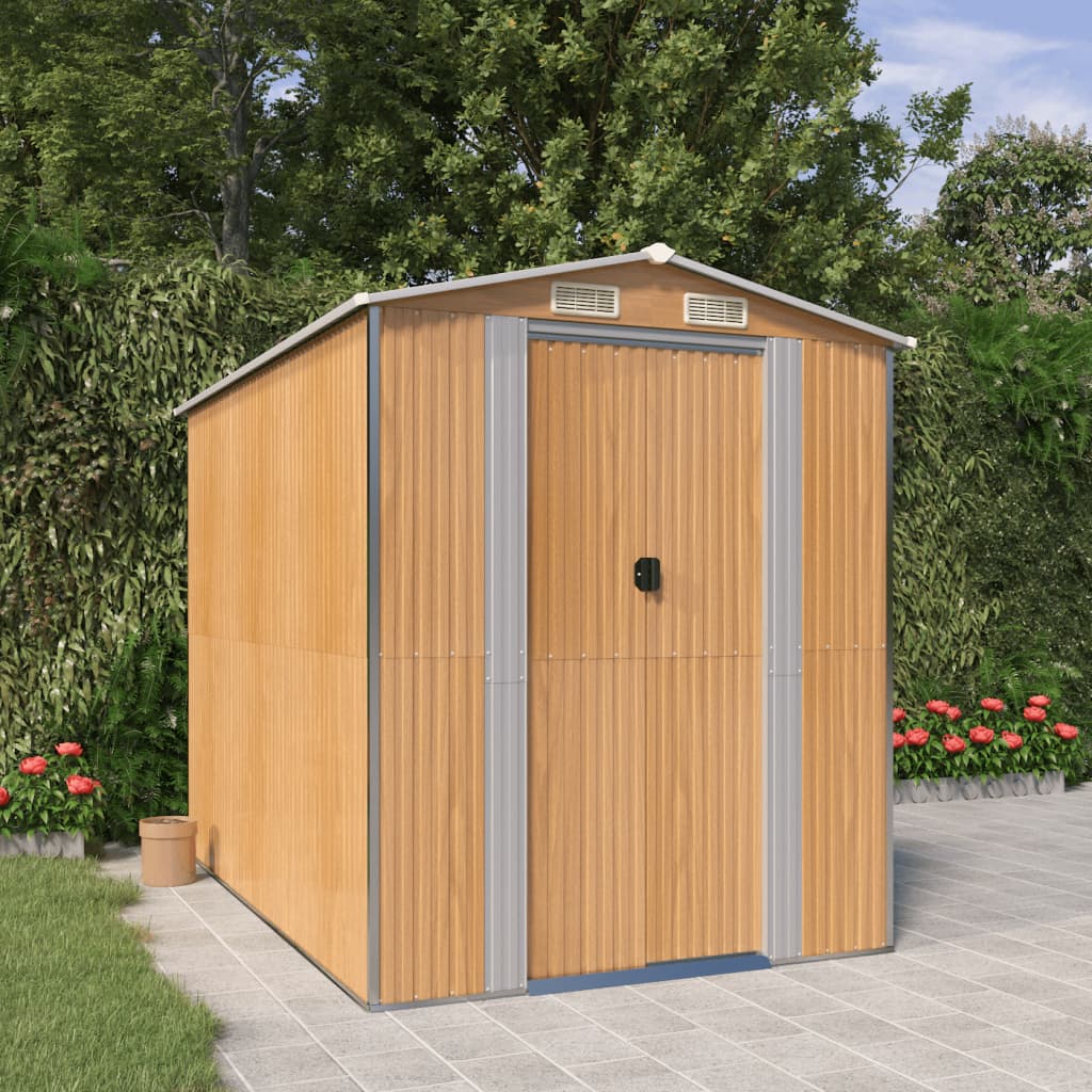Garden Shed Light Brown 192X274x223 Cm Galvanised Steel Sheds Summerhouses Carports