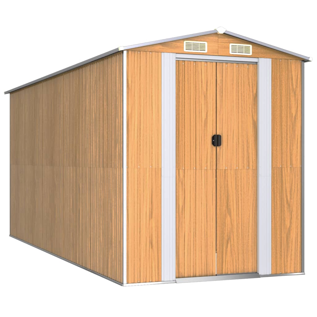 Garden Shed Light Brown 192X440x223 Cm Galvanised Steel Sheds Summerhouses Carports