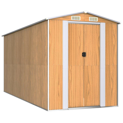 Garden Shed Light Brown 192X440x223 Cm Galvanised Steel Sheds Summerhouses Carports