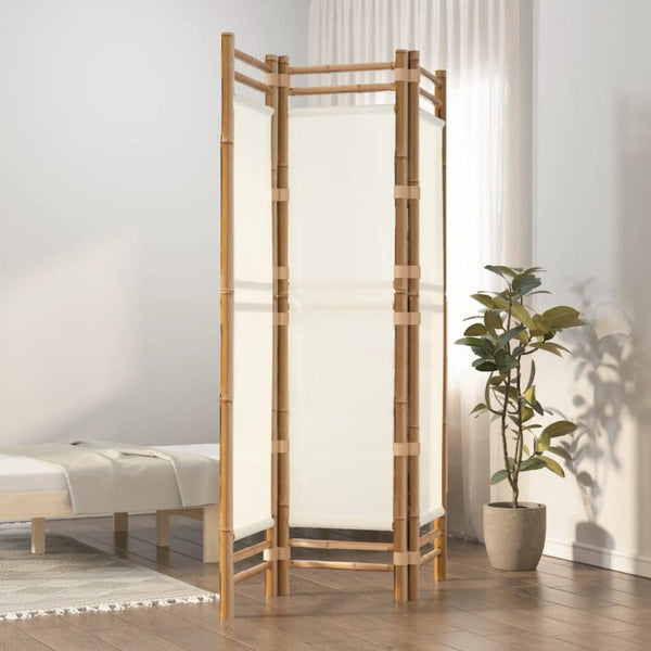 Folding 3 Panel Room Divider 120 Cm Bamboo And Canvas Screens & Room Dividers