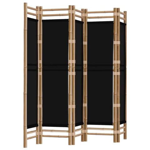 Folding 5-Panel Room Divider 200 Cm Bamboo And Canvas