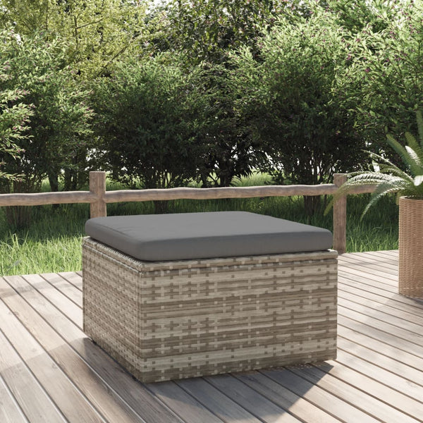 Garden Footrest With Cushion Grey 55X55x30 Cm Poly Rattan Ottomans Footstools & Poufs