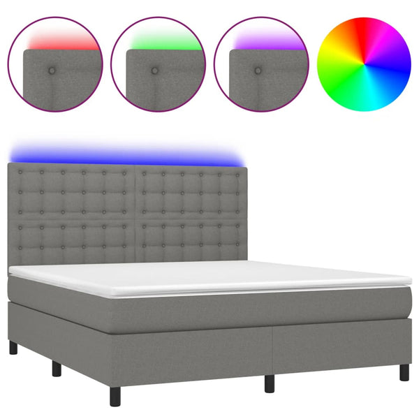 Vidaxl Box Spring Bed With Mattress&Led Dark Grey 152X203 Cm Queen Fabric Queen Bed Frames