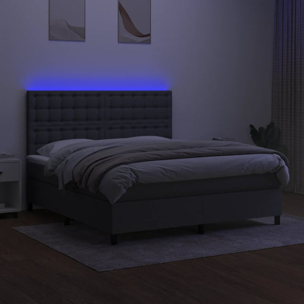 Vidaxl Box Spring Bed With Mattress&Led Dark Grey 152X203 Cm Queen Fabric Queen Bed Frames