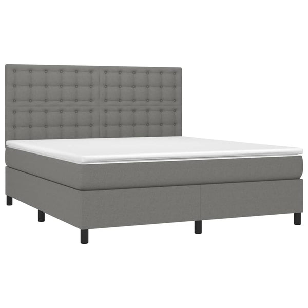 Vidaxl Box Spring Bed With Mattress&Led Dark Grey 152X203 Cm Queen Fabric Queen Bed Frames