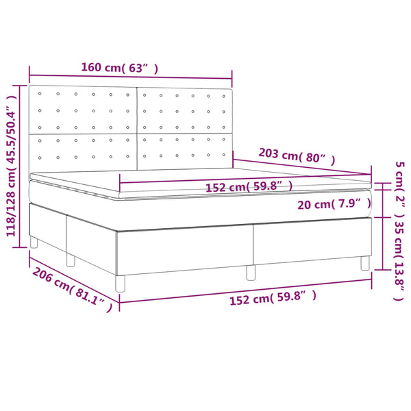 Vidaxl Box Spring Bed With Mattress&Led Dark Grey 152X203 Cm Queen Fabric Queen Bed Frames