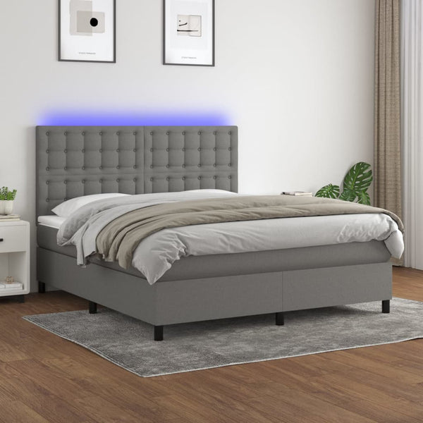 Vidaxl Box Spring Bed With Mattress&Led Dark Grey 152X203 Cm Queen Fabric Queen Bed Frames