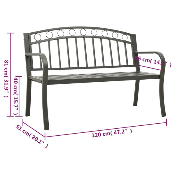 Garden Bench With Table Grey 120 Cm Steel Patio Benches