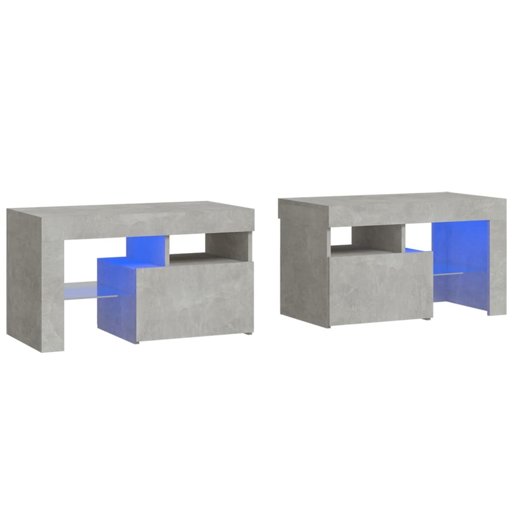 Bedside Cabinets 2 Pcs With Led Lights Concrete Grey 70X36.5X40 Cm Bedside Tables