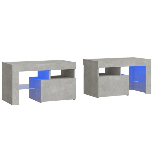 Bedside Cabinets 2 Pcs With Led Lights Concrete Grey 70X36.5X40 Cm Bedside Tables