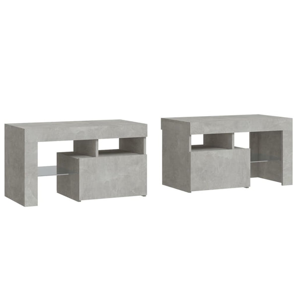 Bedside Cabinets 2 Pcs Led Lights Concrete Grey 70X36.5X40 Cm Bedside Tables