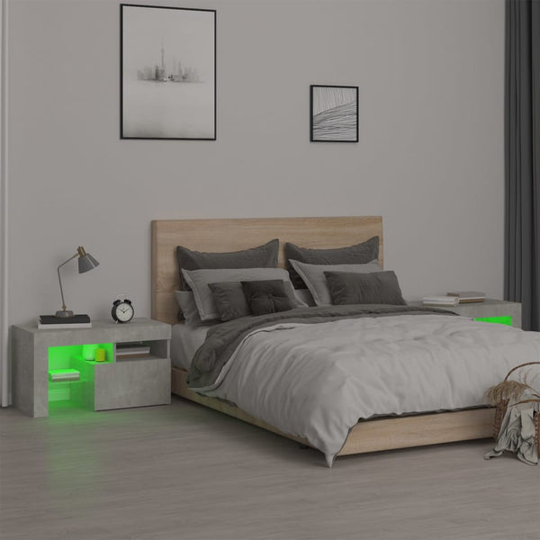 Bedside Cabinets 2 Pcs With Led Lights Concrete Grey 70X36.5X40 Cm Bedside Tables