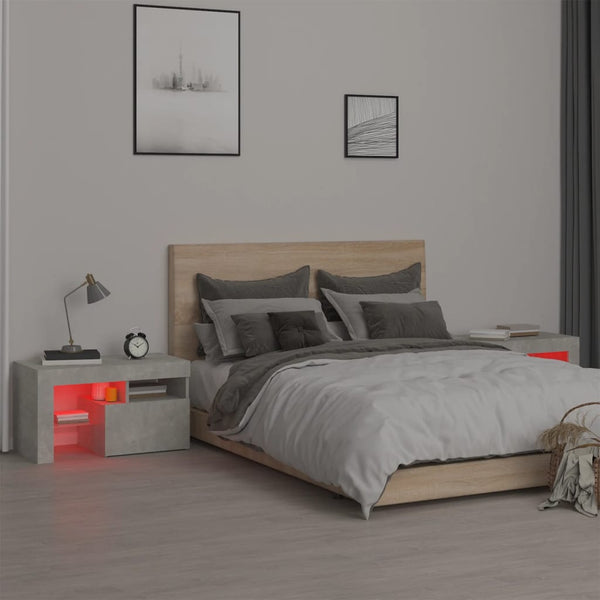 Bedside Cabinets 2 Pcs With Led Lights Concrete Grey 70X36.5X40 Cm Bedside Tables