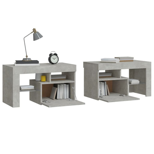Bedside Tables Bedside Cabinets 2 Pcs With Led Lights Concrete Grey 70X36.5X40 Cm