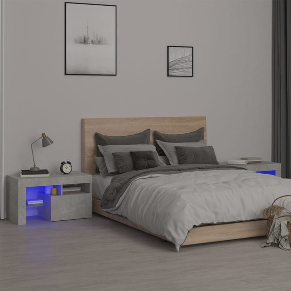 Bedside Cabinets 2 Pcs With Led Lights Concrete Grey 70X36.5X40 Cm Bedside Tables