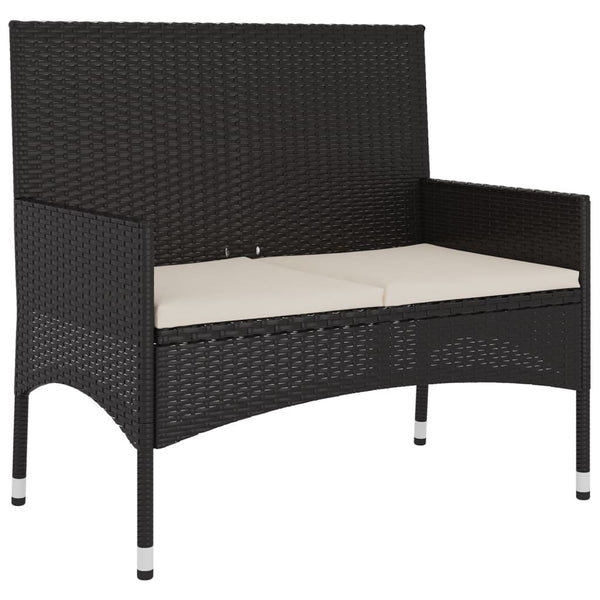 2 Seater Garden Bench With Cushions Black Poly Rattan Patio Benches