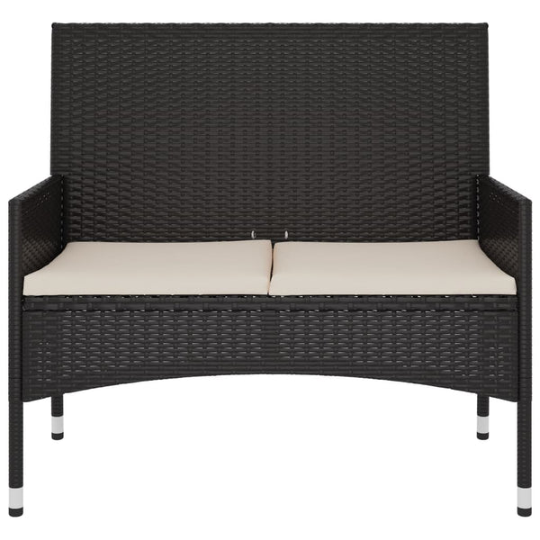 2 Seater Garden Bench With Cushions Black Poly Rattan Patio Benches