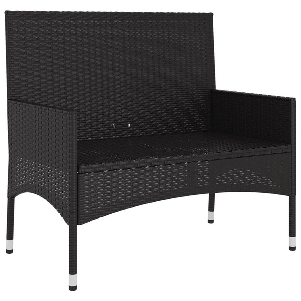 2 Seater Garden Bench With Cushions Black Poly Rattan Patio Benches
