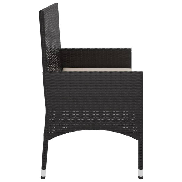 2 Seater Garden Bench With Cushions Black Poly Rattan Patio Benches