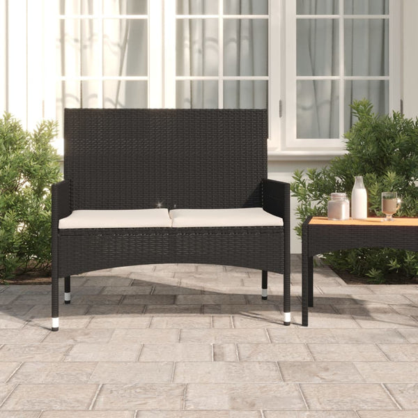 2 Seater Garden Bench With Cushions Black Poly Rattan Patio Benches