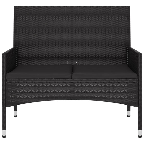 2 Seater Garden Bench With Cushions Black Poly Rattan Patio Benches