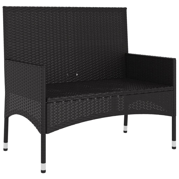 2 Seater Garden Bench With Cushions Black Poly Rattan Patio Benches