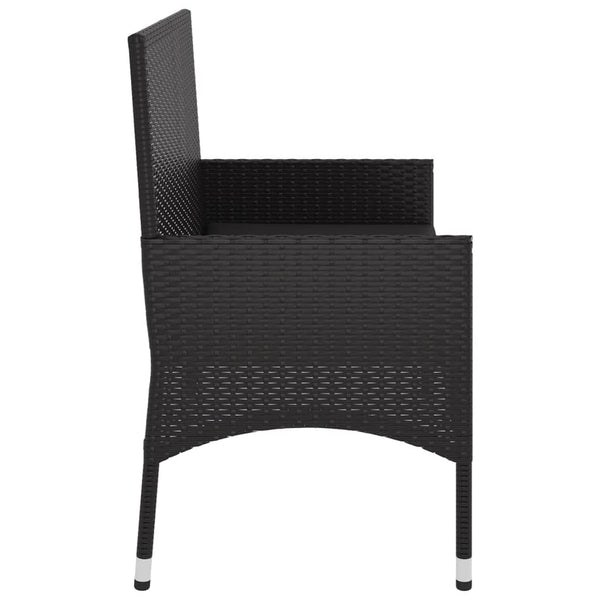 2 Seater Garden Bench With Cushions Black Poly Rattan Patio Benches