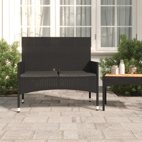 2 Seater Garden Bench With Cushions Black Poly Rattan Patio Benches
