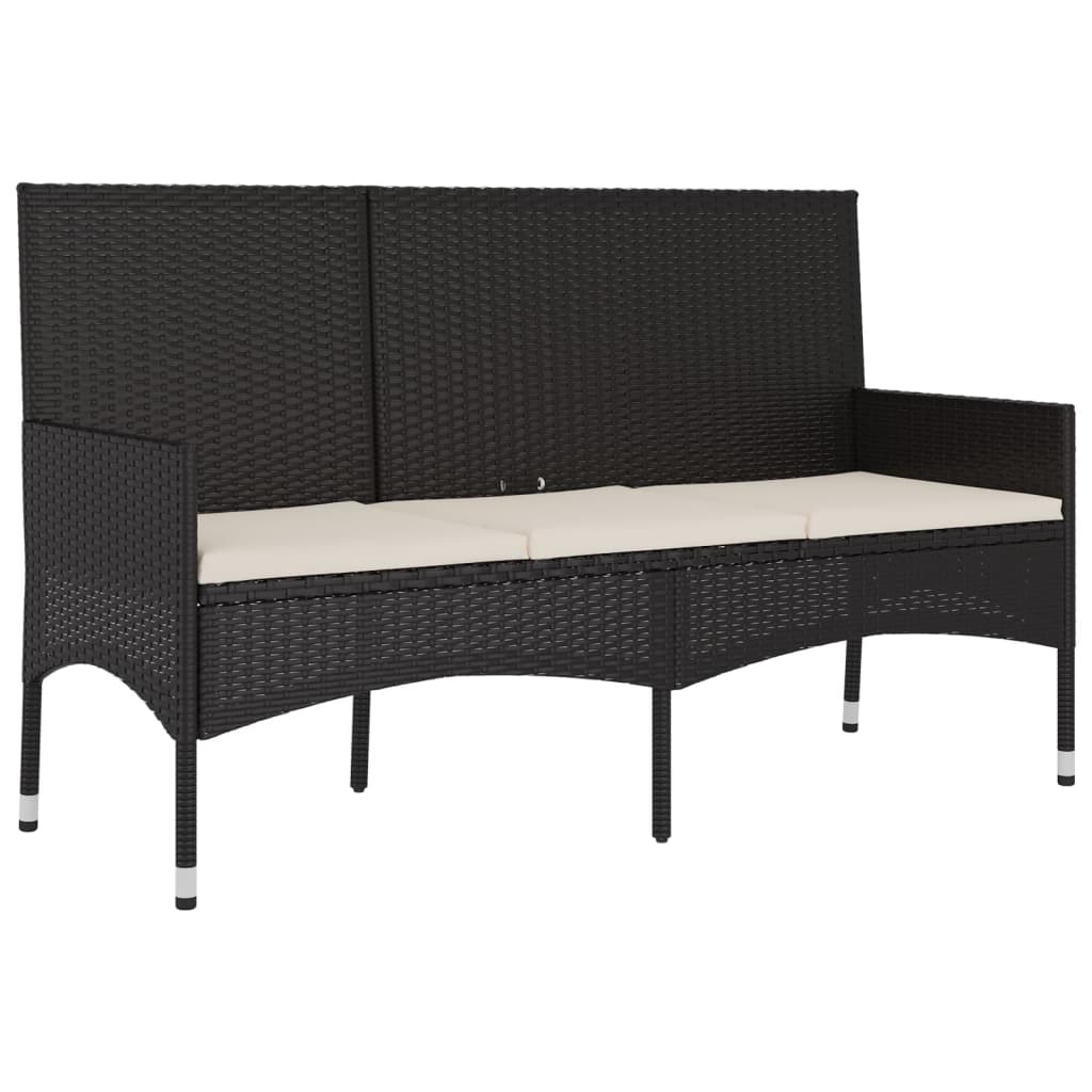 3 Seater Garden Bench With Cushions Black Poly Rattan Patio Benches