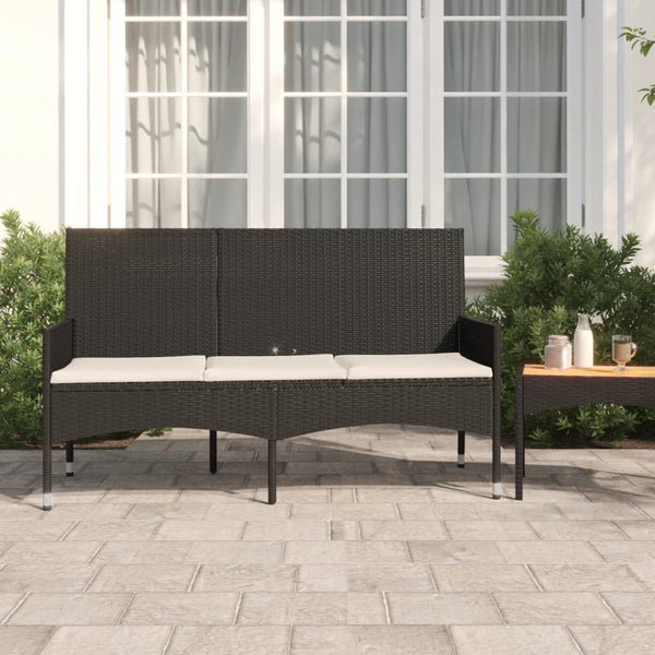 3 Seater Garden Bench With Cushions Black Poly Rattan Patio Benches