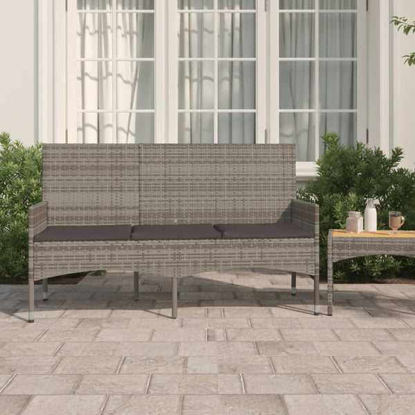 3 Seater Garden Bench With Cushions Grey Poly Rattan Patio Benches