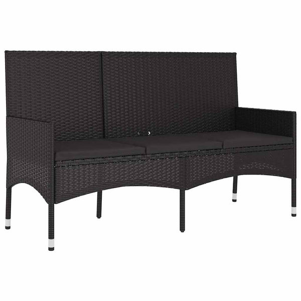 Vidaxl 3 Seater Garden Bench With Cushions Black Poly Rattan Patio Benches