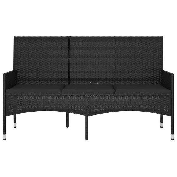 Vidaxl 3 Seater Garden Bench With Cushions Black Poly Rattan Patio Benches
