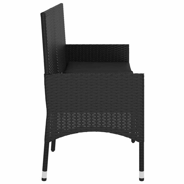 Vidaxl 3 Seater Garden Bench With Cushions Black Poly Rattan Patio Benches