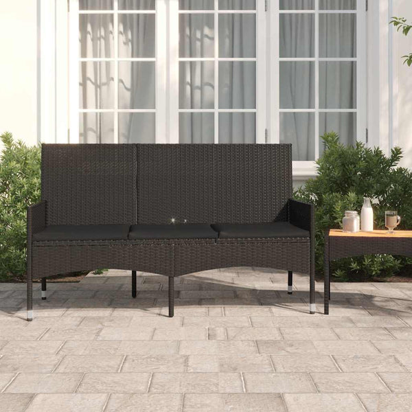 Vidaxl 3 Seater Garden Bench With Cushions Black Poly Rattan Patio Benches
