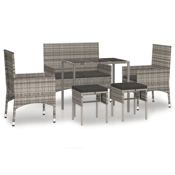 6 Piece Garden Lounge Set With Cushions Grey Poly Rattan Patio Furniture Sets
