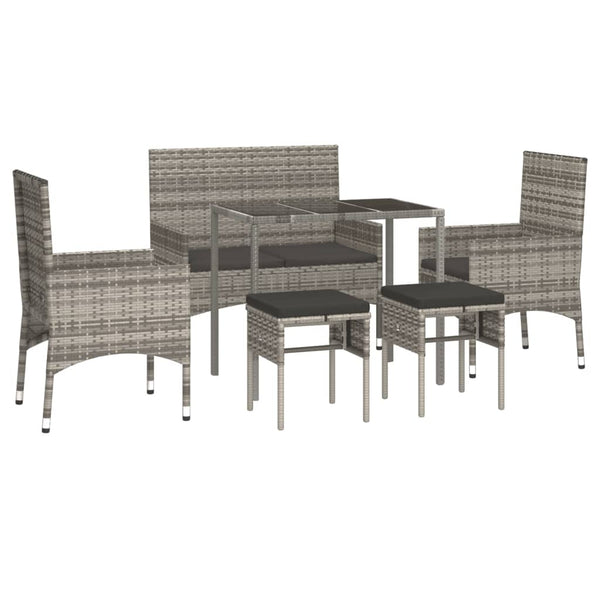 6 Piece Garden Lounge Set With Cushions Grey Poly Rattan Patio Furniture Sets
